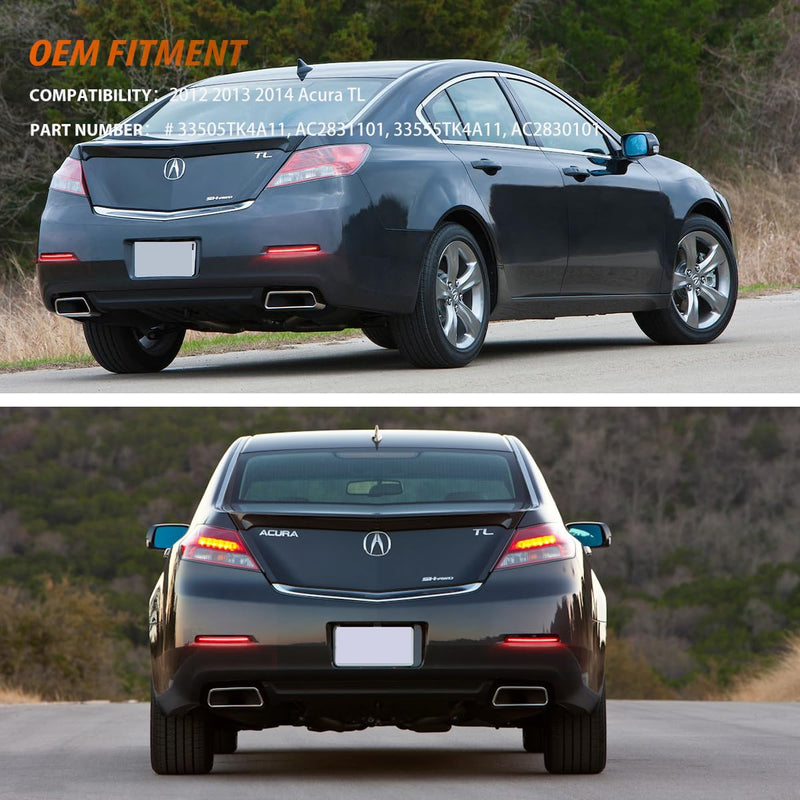 ADIIL 2PCS Smoked Lens Red LED Rear Bumper Bar Reflector Lights For 2012 2013 2014 Acura TL Smoked Lens Red Light
