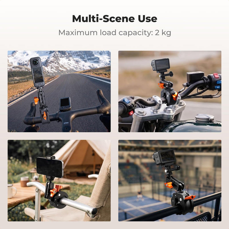 K&F CONCEPT Motorcycle Bike Clamp Mount 360° BallHead for Action Camera | Adjustable Handlebar Clamp Mount for Cycling/Motorcycle/Bicycle/Handbar/Round Tube(0.31-1.85"), MS66