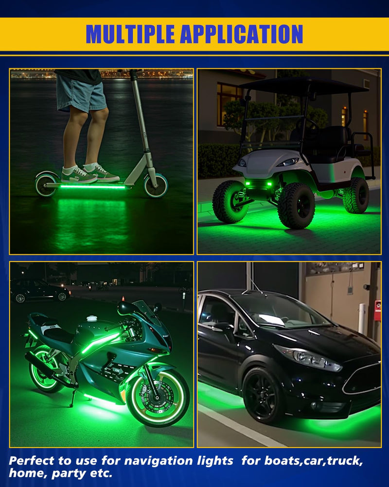 Green Led Strip Lights,DUOFU365 Marine Boat Led Navigation Lights 30CM 15 SMD IP67 Waterproof Auto Interior Lights for Home Decoration Car Motorcycles Boat Golf Cart Truck with 3M Tape(6PCS) Green