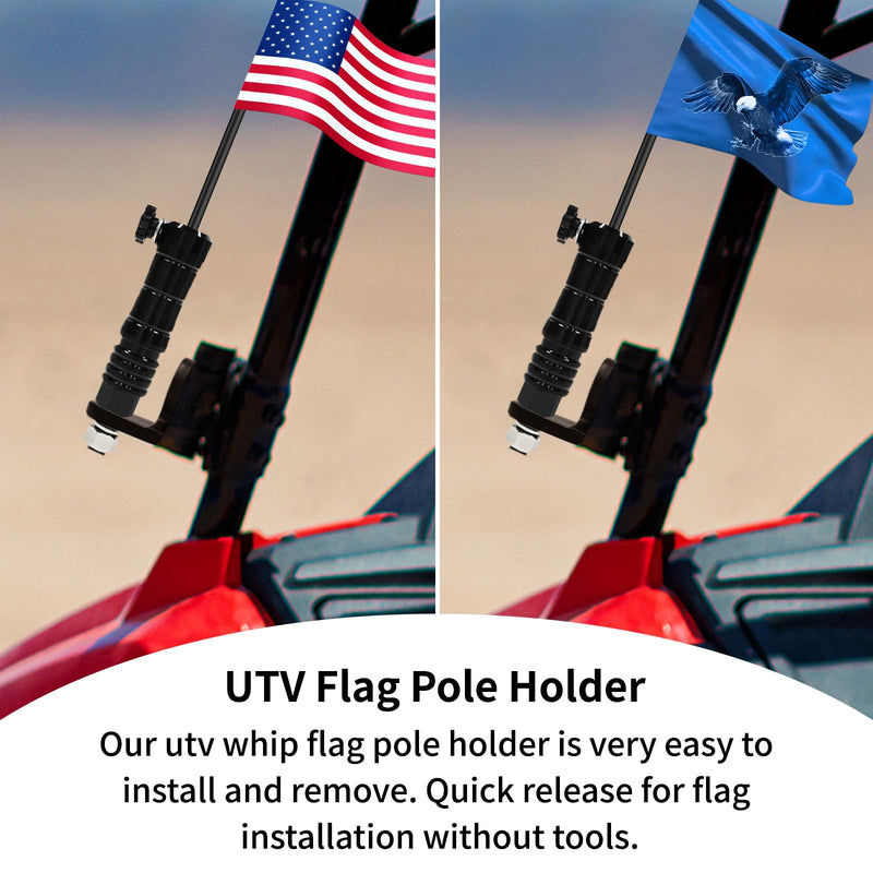 Quick Release Flag Pole Holder - Flag Mount Base for 1/4" & 5/16" Poles - Whip Flags Holder Compatible with UTV ATV Off Road 4 Wheeler Dune Buggy Side By Side SXS Can-Am Maverick Polaris Razor (Black) Black