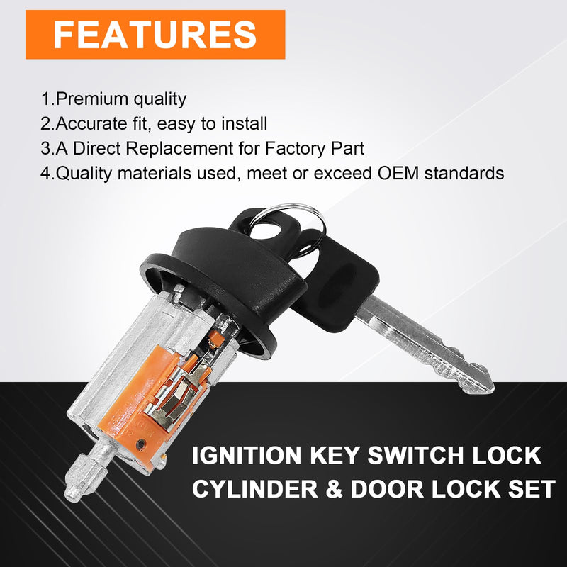 For 1997-2006 Ford Econoline, E-150 E-250 E-350 Vans Ignition Switch Lock Cylinder +4 Chrome Door Lock Cylinder Tumbler Set With 4 Clips With 2 Keys LC6177+703369 X4+597638 X2 (No Chip) LC6177+703369 X4+597638 X2 (No Chip)