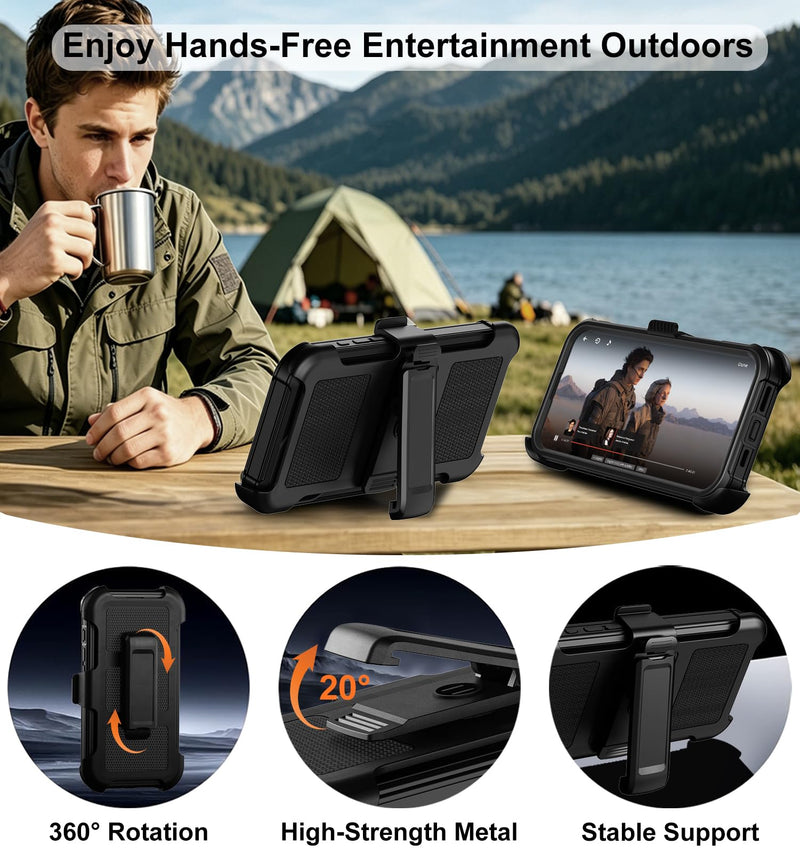 for iPhone 12 Case/iPhone 12 Pro Case with Belt Clip Holster Screen Protectors, Heavy Duty Military Grade Shockproof Protection Anti-Drop Kickstand Phone Cover for Apple 12/12 Pro (Black) Black