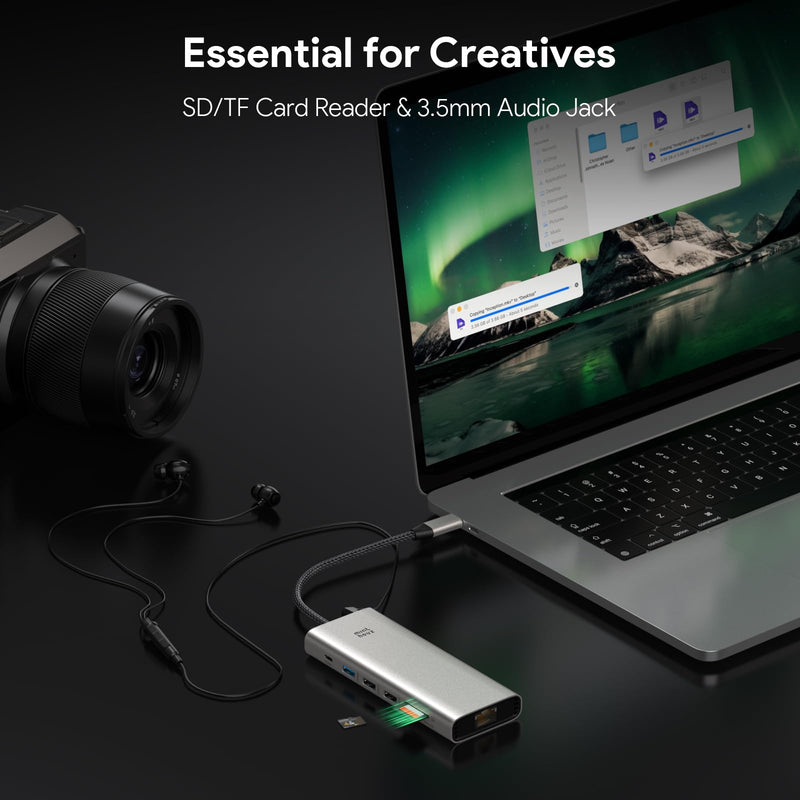 Minthouz Laptop Docking Station 3 Monitors Quad Display USB C Hub | Dongle to 4K HDMI+DP,2 USB2.0,100W PD,2.5G Ethernet,12 in 1Dock for Lenovo,Dell,HP,USB C Docking Station Dual Monitor Adapter