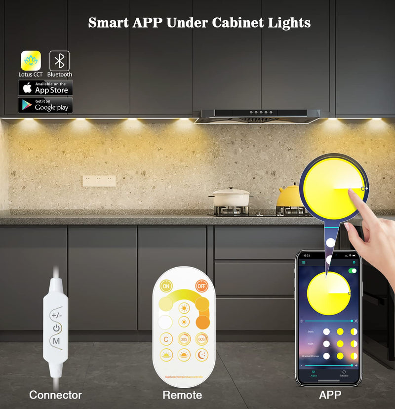 Daymeet Under Cabinet Lights for Kitchen, Dimmable LED Puck Lights Kit LED Closet Light, Plug in Under Counter Light USB Indoor Night for Shelf, Bedroom Remote Control