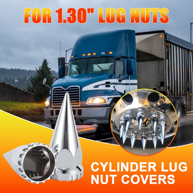 33mm x 4-3/4" Chromed Spike Lug Nuts Covers Push-On, ABS Chrome Plastic Caps Pointed Push-On Lug Nut Cover for Semi Trucks, 20 PCS 4-3/4" Silver-20
