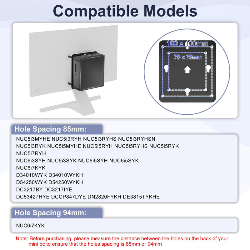 2 Packs VESA Mounting Kit Compatible with Intel NUC 13 12 11 10 8 7 6 5 Gen VESA Monitor Adapter Plate Compatible with Intel NUC Mini PC Mounting Bracket to Attach NUC Mini PC to the Back of a Monitor