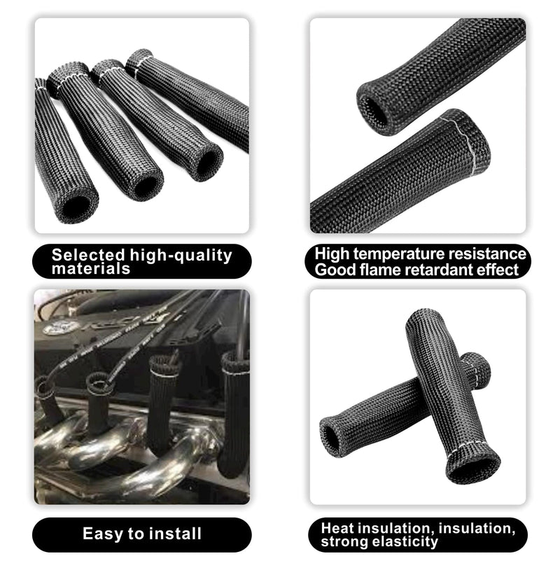 Spark Plug Wire Heat Shield 8pcs 2500° Spark Plug Heat Shield Sleeve Spark Plug Boot Protector Spark Plug Covers For LS1/LS2 (Black) Black
