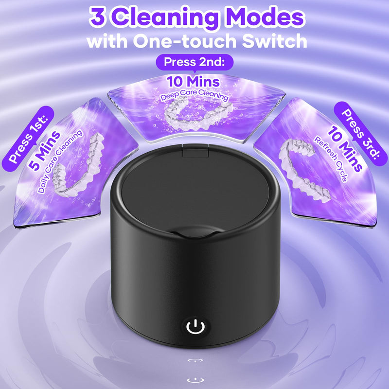 Ultrasonic Retainer Cleaner Machine, 50kHz Ultrasonic Jewelry Cleaner with 3 Modes, Dental Pod for Rings, Toothbrush Heads, Watches, Dentures, Retainers, 200ML Capacity, 304 Stainless Steel Black