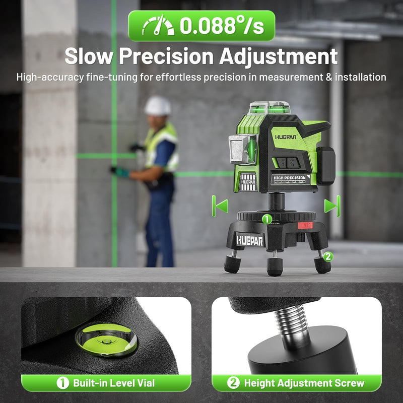 Huepar Electric Rotating Base for Laser Level – Remote Control, Dual-Speed 0.088°/s Fine Adjustment, Adjustable Tripod Legs, 5/8"-11 Thread with 1/4"-20 Adapter, 360° Motorized Turntable
