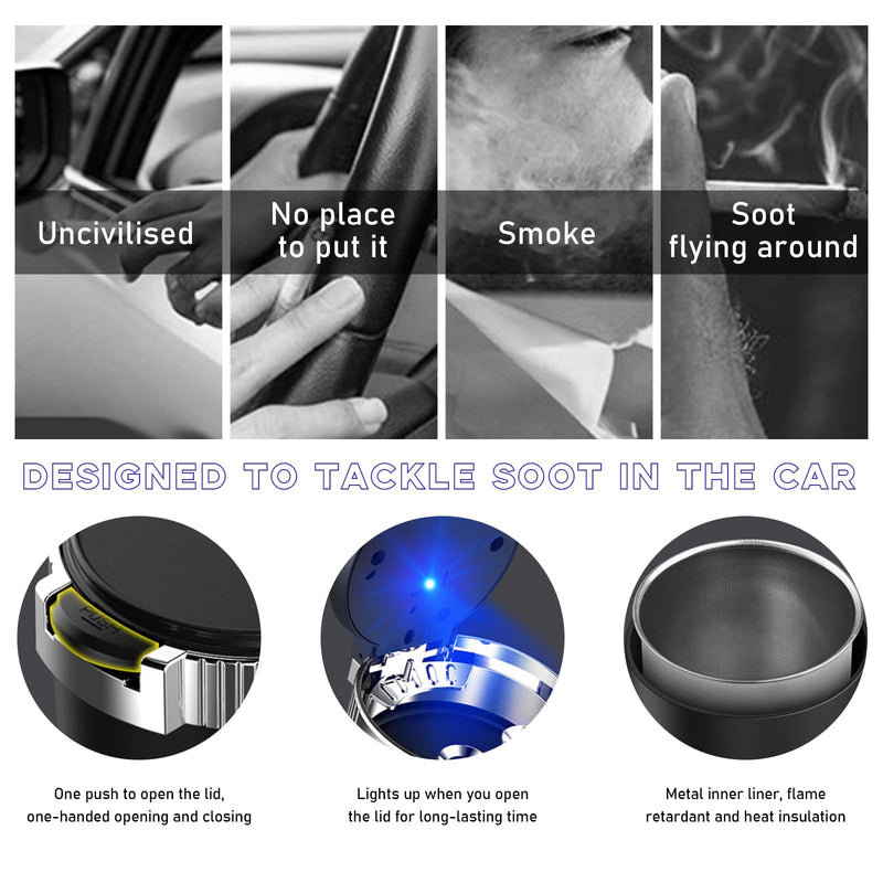 Car Ashtray with Lid, Detachable Stainless Steel Smokeless Auto Ashtray with Blue LED Light, Mini Vehicle Trash Can for Cup Holder Home Office, Interior Car Accessories (Blue) 1 PCS Blue