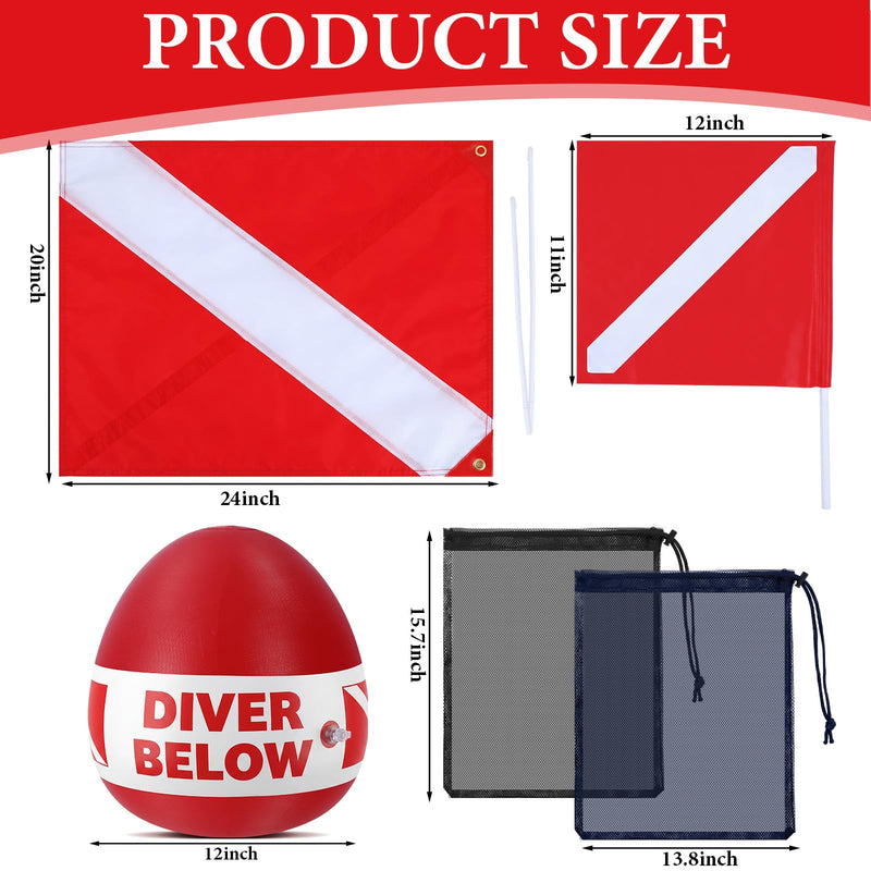 Dive Flag Float Mesh Drawstring Bag Set Inflatable Signal Floater with Dive Flag for Snorkeling Water Sport Signaling Swimming Boating Fishing