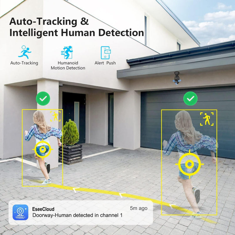 Jennov 2K Light Bulb Security Camera, Auto-Tracking Security Cameras Wireless Outdoor, 360° PTZ, Dual-Band WiFi (2.4G/5G), AI Human Detection, Indoor/Outdoor, E27 Socket-Powered, Compatible Alexa Black Light bulb Camera / 2PK