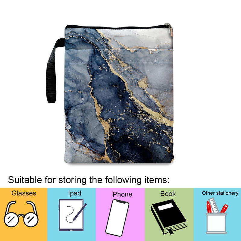 Book Sleeve Book Sleeve for Book Lovers Book Protector Bookish Gifts Book Cover with Zipper for Paperback Washable Bookcover for Teen Adult Teacher Gifts(Golden Cyan Marble)