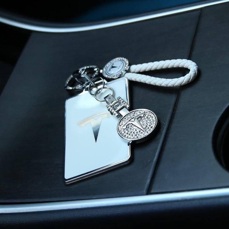 for Tesla Key Card Holder Bling Key Chain Card Key Holder for Model S/X/3/Y Cybertruck Keychain White