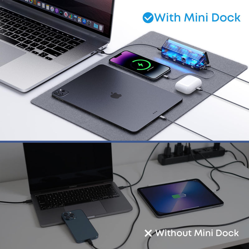 Laptop Docking Station (7-in-1), Docking Station with Screen, Multiple Built-in Apps, USB C Dock with HDMI 4K@60Hz, 90W Max Power Delivery, 1 Gbps Ethernet, USB C Hub for Mac/Dell/HP black grey