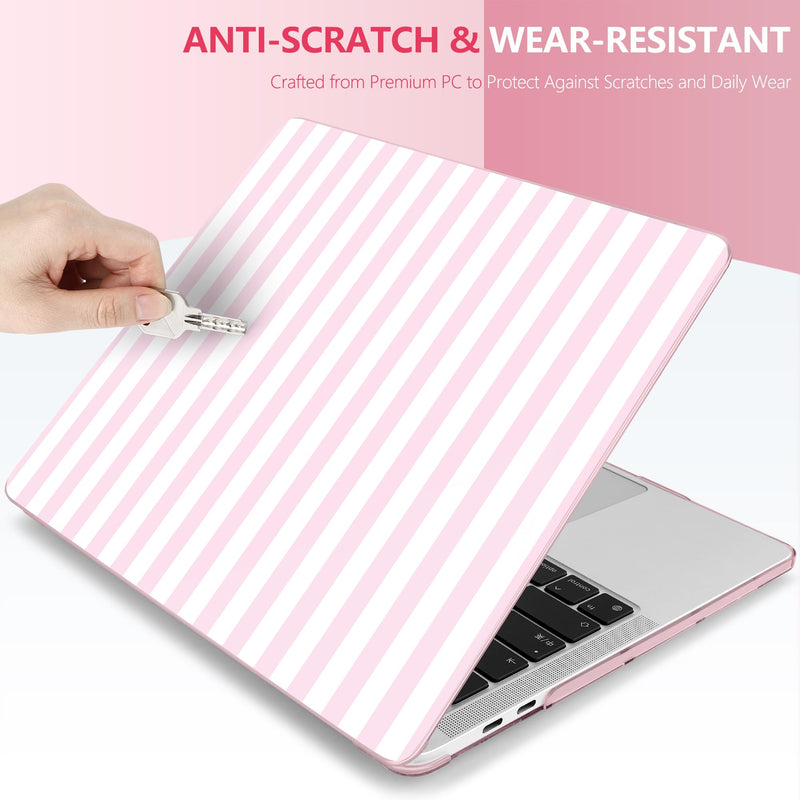 Case for MacBook Pro 13 Inch (2026-2020 Models A2338 M2 M1/A2251/A2289), Pink & White Stripes Hard Shell Case with Keyboard Protector, Compatible with Retina Display and Touch Bar