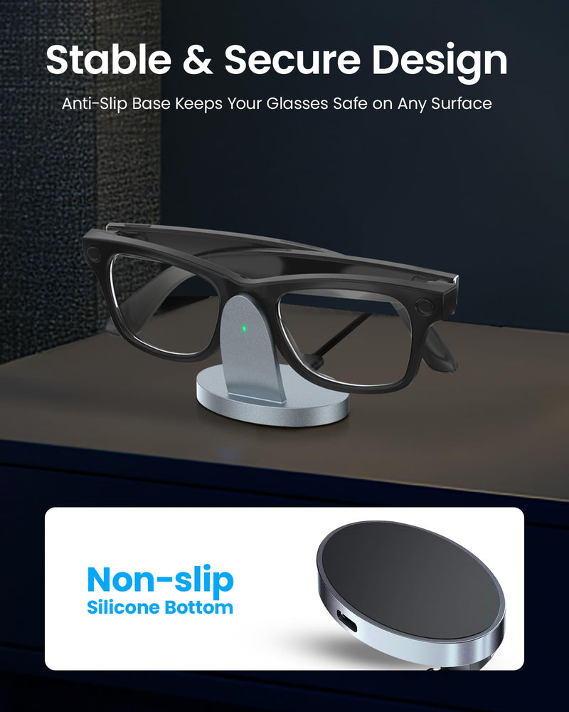 Charging Dock Compatible with RayBan Meta Smart Glasses & Oakley Meta – LED Indicator, Safety Chip & Stable Base – Works as Charging Stand (Grey) GREY