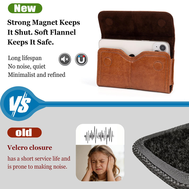 Leather Phone Holster Cell Phone Belt Holder with Clip for Large iPhone Plus - Pro Max 16 15 14 13, Samsung Galaxy Ultra S25 S24 (Brown, Large) Brown