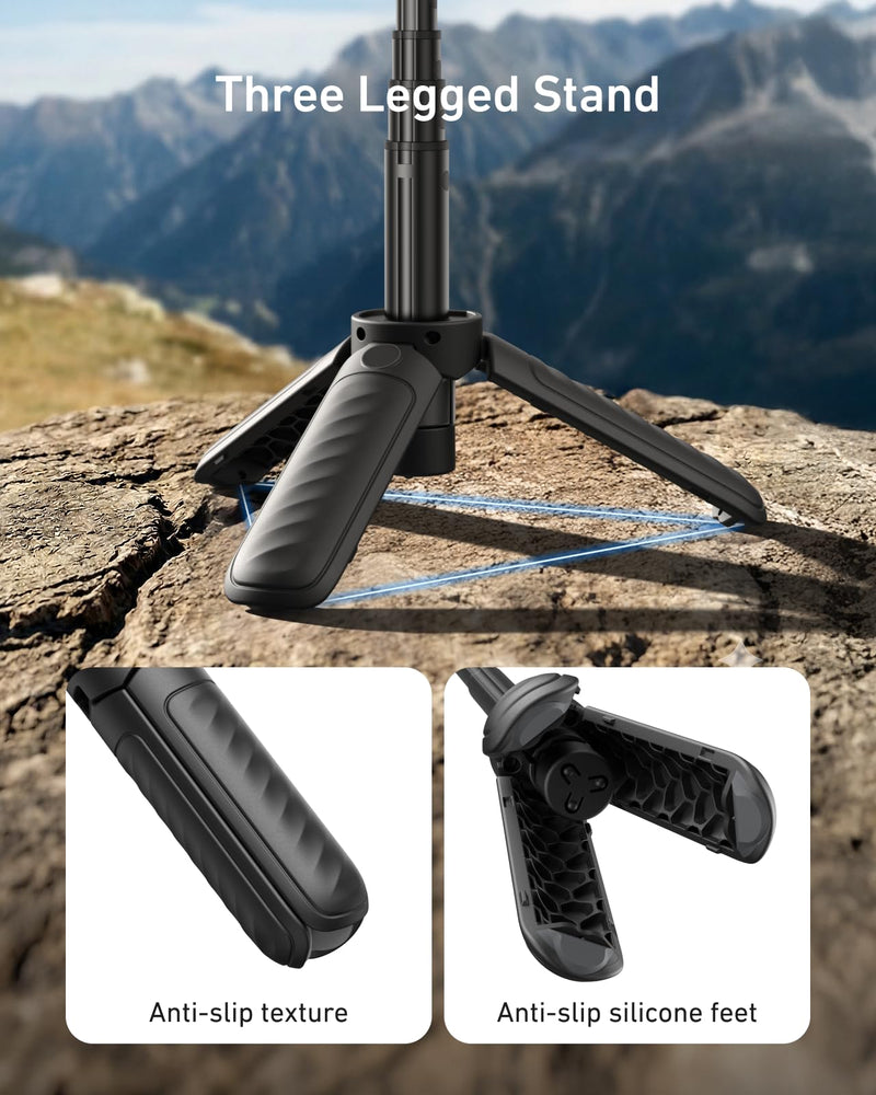 TELESIN Magnetic Mini Selfie Stick Tripod with Phone Camera Grip | 5 in 1 Cell Phone Stand with Detachable Button for iPhone 17 16 15 14 & Android, Pocket Size Phone Tripods with Carabiner