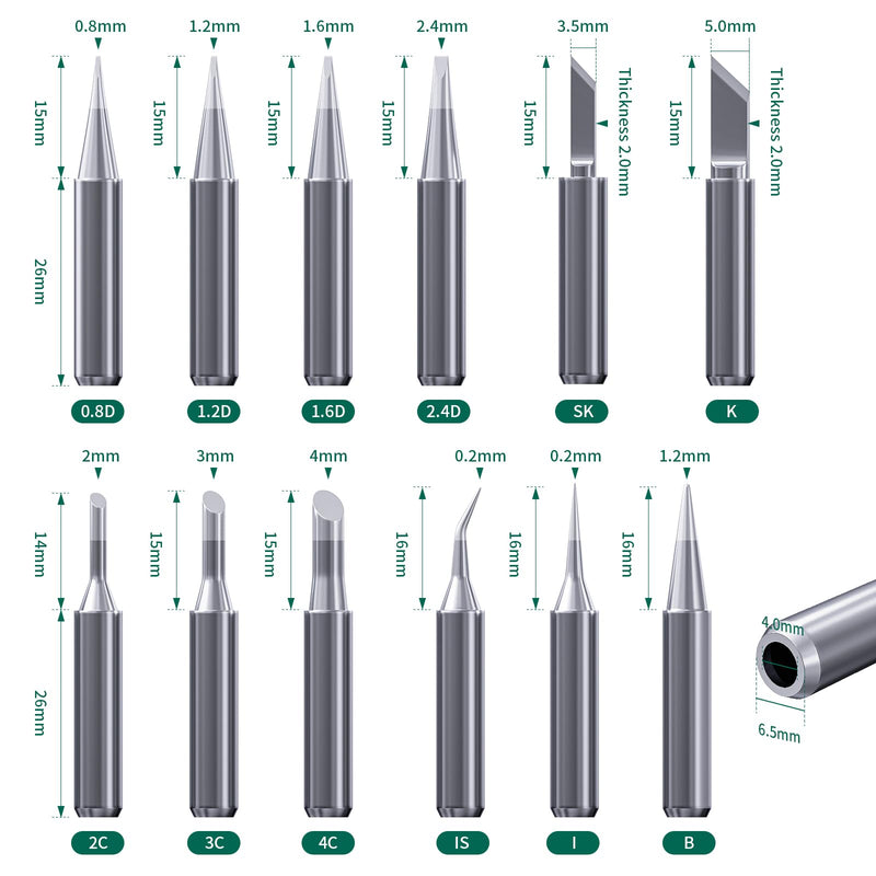 HANGLIFE 900M Soldering Iron Tips with Tip Holder for Hakko, Yihua, Atten, Quick, Ryobi, and More Soldering Stations/Guns - Replacement Solder Tips for Welding Equipment & Accessories (12 pcs) Kit 1 With Holder