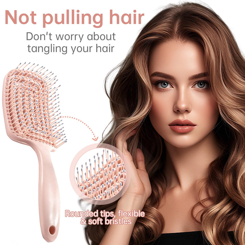 Detangle Hair Brush Set 2 Pack, Curved Vent Brush & Hair Detangler – Easy Detangling Vented Styling Comb for Long Thick Curly Straight Dry Wet Hair(Purple & Pink) fenzi