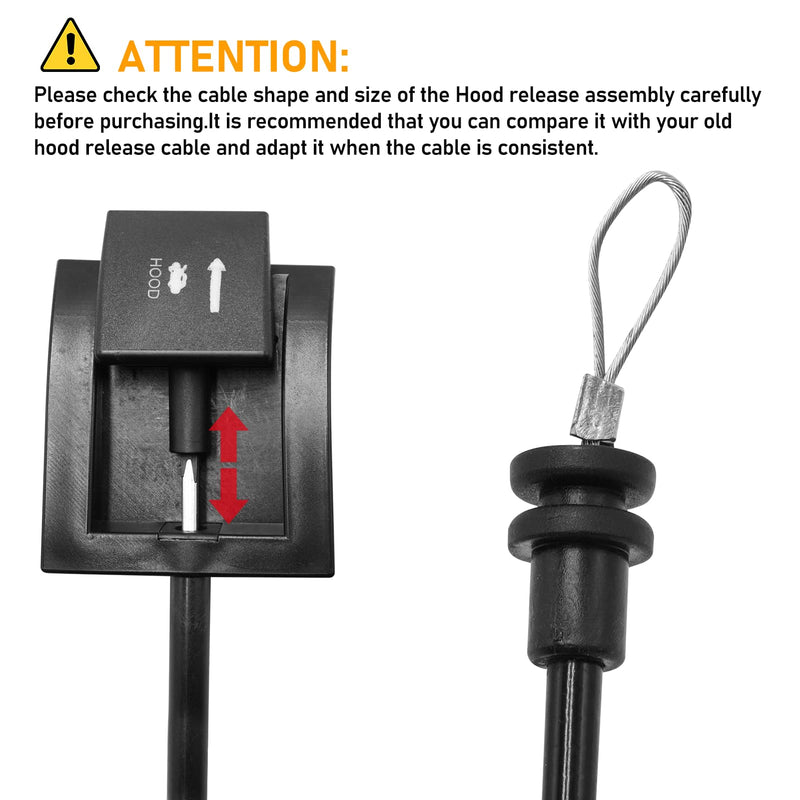 Hood Release Cable & Handle Compatible With 1987-1997 Ford F150 F250 F350 Super Duty Bronco F53 F59 - Latch Replace for 912-042 F2TZ16916A - 1PC, Black