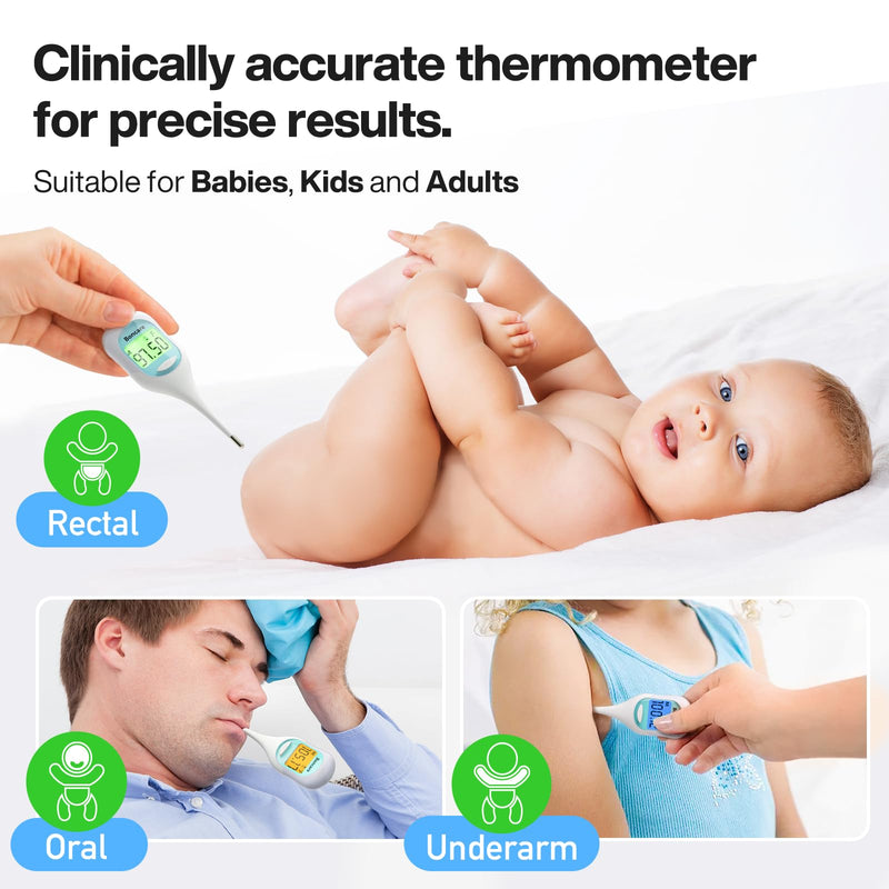 Boncare 9 Seconds Basal Body Thermometer for Ovulation, Oral Thermometer for Adults and Kids - Accurate Rectal Thermometer, with Fever Alarm and Large Display (Blue) Blue