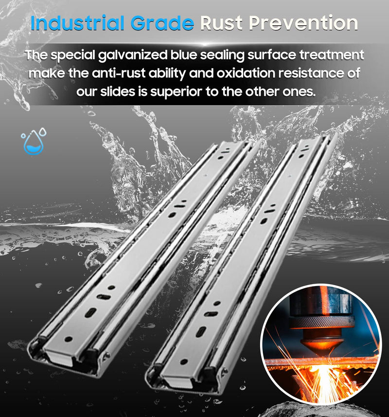 YENUO Heavy Duty Drawer Slides Full Extension Ball Bearing 18 Inch 150 Lb | Side Mount Tool Box Cabinet Drawer Slide Glides Industrial Rails Runner 12 14 16 18 20 22 24 26 28 30 32 34 36 40 Inch 1Pair Without Lock