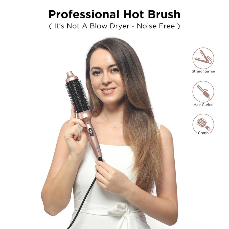Thermal Brush, 1.5 in/40 mm Heated Round Brush, Ionic Hot Brush | Not for Blow Drying, Fast Heating, Smoother Curls, Dual Voltage, 60-Minute Auto Shut-Off, Gold 40mm