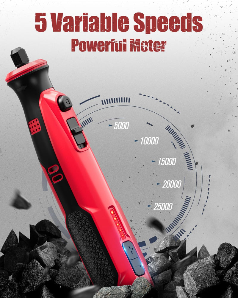 AVID POWER Cordless Rotary Tool 8V Rechargeable Grinding Tool for Dog Nail, 5 Speeds, 60 Pcs Accessories for Carving, Engraving, Sanding, Polishing and Cutting (Light Red) Light Red
