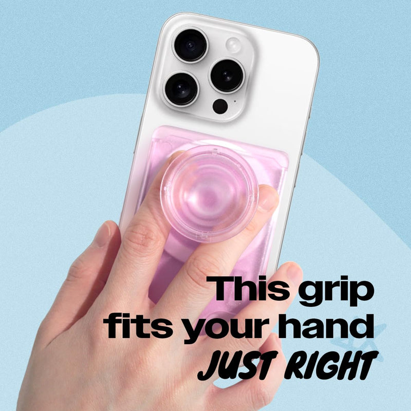 On The Grip Multi Functional Magnetic Phone Wallet with Expanding Phone Grip Kickstand Compatible with Magsafe Including Adapter Ring Phone Card Holder (Pink) Pink