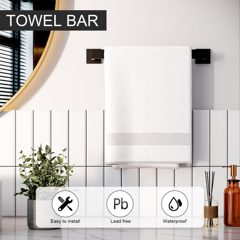 HAWKROWN 5-Piece Matte Black Bathroom Accessories Set, SUS304 Stainless Steel Wall Mounted 14.2 Inch Hand Towel Bar, Toilet Paper Holder, Towel Ring, Towel Hooks, Bathroom Hardware Set, Towel Bar Set 5 Piece-14.2 inch