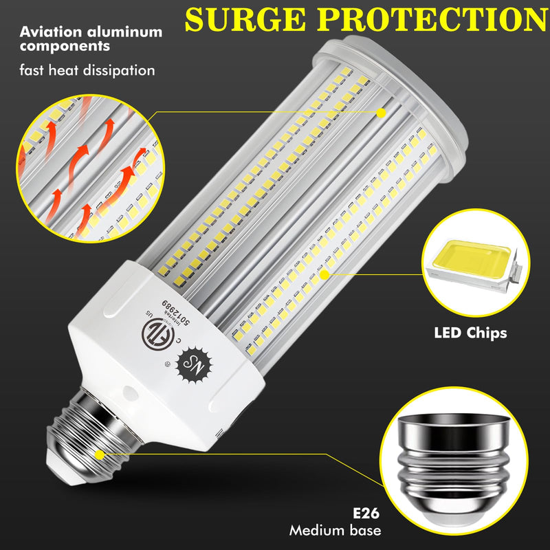 NS LED Corn Light Bulbs 9000 Lumens Super Bright (600W Equivalent), A19 60W E26 5000K Daylight, Energy Saving 90%, Non-Dimmable (1-Set)-for Home Workshop 60w White