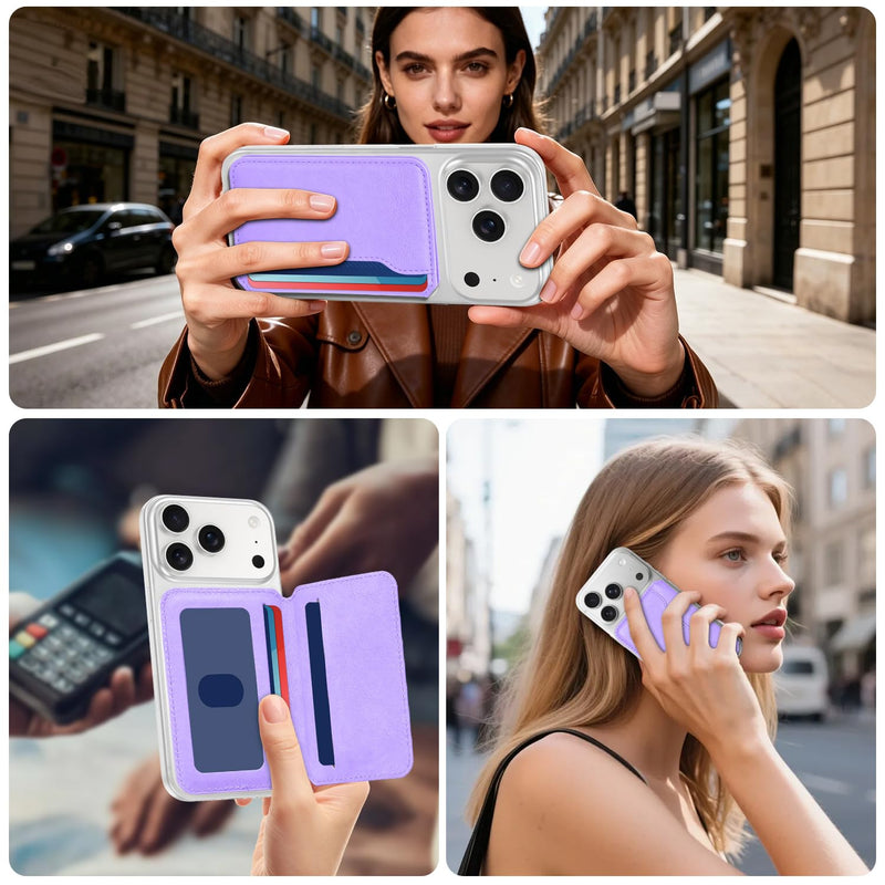 Hekodonk for Magsafe Wallet with Stand,Magnetic RFID Blocking 5 Card Holder, PU Leather Strong Magnet,Compatible with Magsafe Phones and Cases for iPhone 17/16/15/14/13 Series,Purple Purple