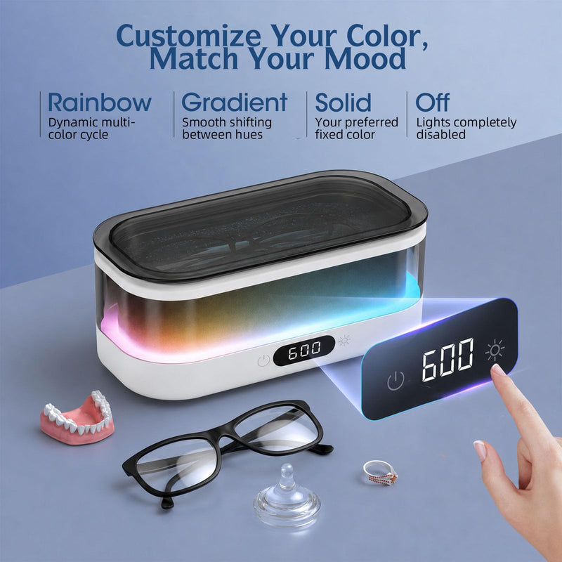 Ultrasonic Jewelry Cleaner 48KHz with RGB Lights for Eyeglasses, Rings, Watches, Dentures, 350ML 304 Stainless Steel Tank, Dual Modes Professional Sonic Cleaner Gift for Wife,Mom,Daughter White