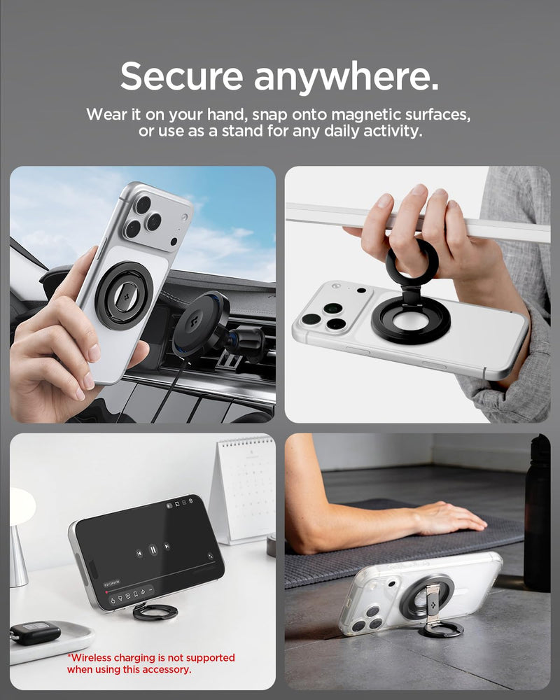 Spigen for MagSafe Phone Grip, O-Mag Ring MagFit Dual Magnet Hinge Holder | For iPhone 17-12, Pixel 11-10 & Galaxy S26-S24, Z Fold 8 Ultra/Z Fold/Flip 8- 7 with Magnetic Case 360° Rotation for Gym, Car Black