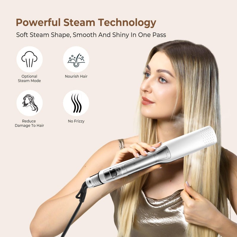 UKLISS Steam Hair Straightener for Women, Professional Hair Straighteners with LCD Display & Safty Lock, 40MM Wide Plate Flat Iron, Hair Straighten & Smooth 2 in 1, Salon Hair Care Effect, 100-230℃ White
