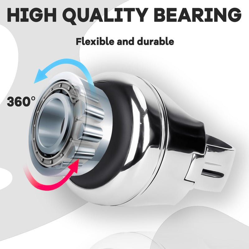 Stainless Steel Steering Wheel Spinner Sport Maneuvering Knob Cow Leather Cover Swivel Suicide Knob Universal Fit for Cars, Trucks, Boats (Black) Black