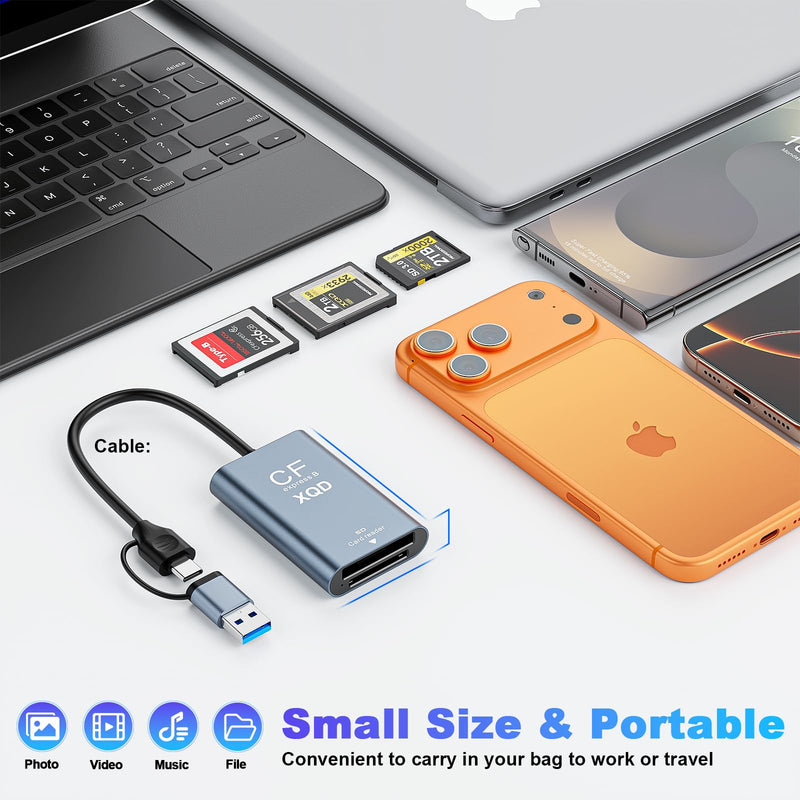CFexpress Type B & XQD Card Reader with SD, USB C 3.2 Gen 2 10Gbps High Speed Dual Slot Memory Card Reader, Supports SD UHS-II/UHS-I, Aluminum Alloy Grey