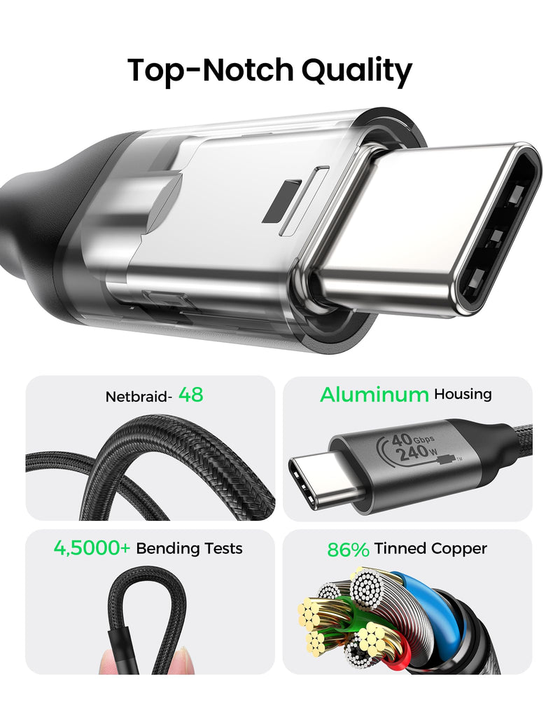 Silkland USB 4 Cable for Thunderbolt 4 Cable, 40Gbps Data Sync, 8K/5K@60Hz, 4K@240Hz, 240W Charging, NetBraid-48 USB C Monitor Cable 5FT, Compatible for MacBook, iPhone 17/16, Monitor, SSD, Docking