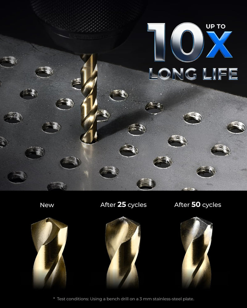 toolant 99Pcs Drill Bit Set,Cobalt Drill Bits Index for Hardened Metal,Stainless Steel,Plastics, Wood,Titanium Twist Jobber Drill Bits Bulk 1/16"-3/8", with Plastic Index Storage Case 99Pcs Cobalt Drill Bit Set