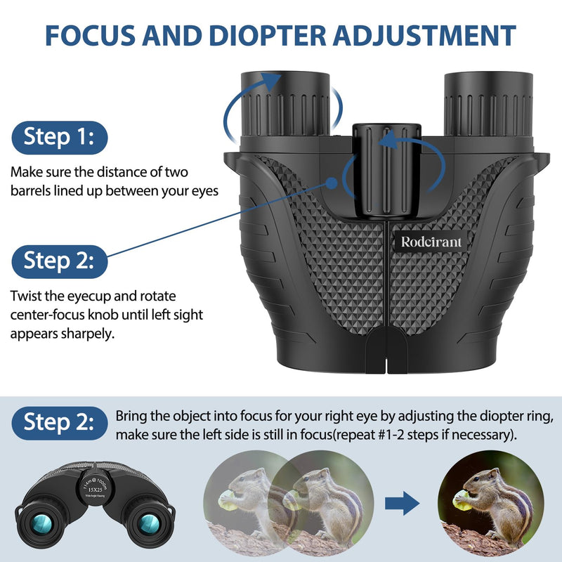 Binoculars 15x25 for Adults,Waterproof Binoculars with Low Light Night Vision, Durable & Clear Binoculars for Sightseeing,Concerts and Bird Watching Black