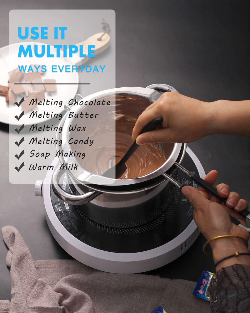 Double Boiler Pot Set,1200ML Double Boiler for Chocolate Melting, 2800ML 304 Stainless Steel Pot With Silicone Spatula for Melting Chocolate, Candy, Candle, Soap, Wax 1200ml+2800ml