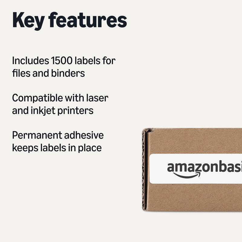 Amazon Basics File Folder Labels, White, 2/3" x 3-7/16", 1500 Count