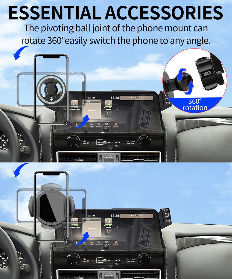 Car Phone Mount for Nissan Armada/Infiniti QX80 12.3 Inch Screen | 2021-2024 Nissan Armada/2022-2024 Infiniti QX80 MagSafe Magnets Cell Phone Holder, with Portable Phone Gripper 360° Rotation for 21-24 Armada/22-24 Infiniti QX80(12.3 Inch)