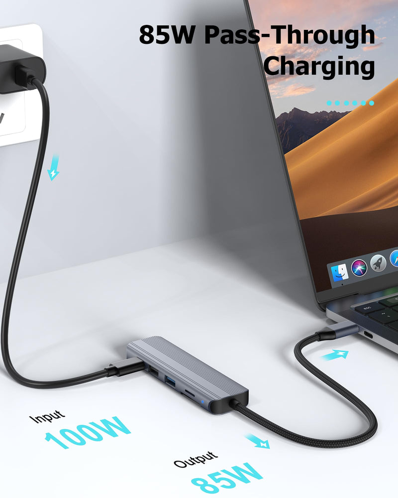 6-in-1 USB C Hub, 4K HDMI, USB 3.0, PD 100W, SD/TF Card Reader, Docking Station for MacBook Pro, MacBook Air, Laptops