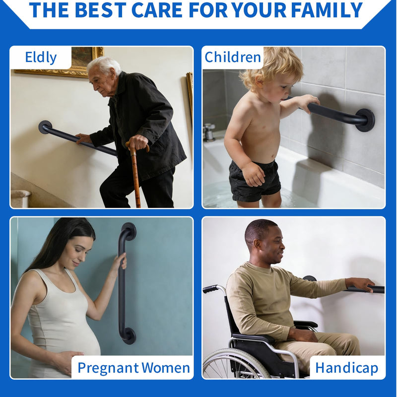 Anti-Slip Shower Grab Bar for Seniors Disabled,Bathroom Safety Bars for Wall Mount,High Load Capacity Toilet Grab Bars,Water-Resistant Shower Safety Bars for Elderly (Black Knurled, 12-inch Grab Bar)