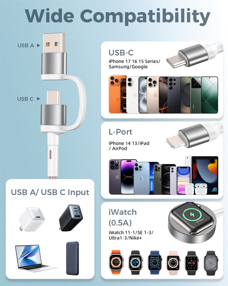 Pink Travel Essentials for Apple Watch Charger,Multi Charging Cable for iPhone 17,iWatch Charger USB C Cord,Car Cruise RV Camping Essentials 2026 for iWatch Ultra/11&iPhone 16/15, Xbox One Cables Pink 4 FT