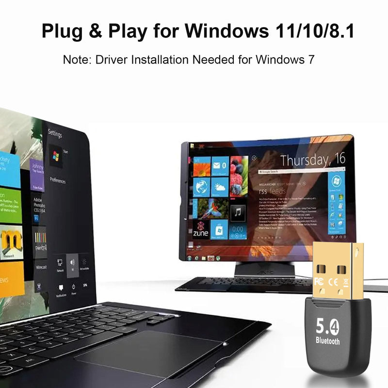 Bluetooth 5.4 Adapter for PC, USB Bluetooth Dongle Receiver for Wireless Keyboard, Mouse, Headphones, Speaker, Gamepad - Supports Windows 11/10/8.1/7 for Desktop Computer Laptop