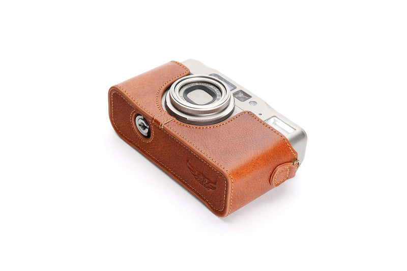 Contax TVS II Case, BolinUS Handmade Genuine Real Leather Half Camera Case Bag Cover for Contax TVS II Camera with Hand Strap (LavaBrown) LavaBrown